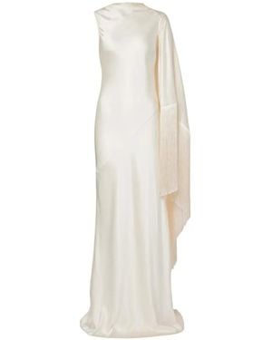 Self-Portrait Fringed Satin Maxi Dress - White