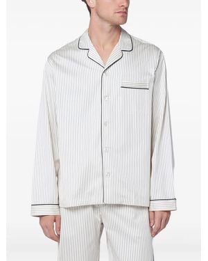 Tekla Striped Satin Pyjama Shirt - White