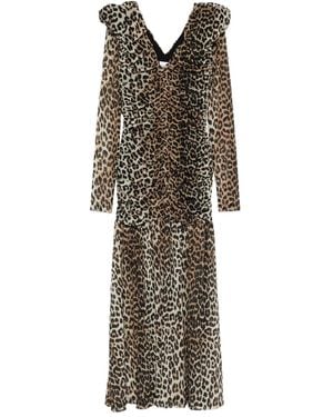 Ganni Leopard-Print Maxi Dress - Brown