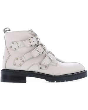 Paris Punk Botas Biker Con Hebilla Y Apliques - Blanco