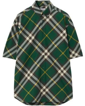 Burberry Check Motif Cotton Shirt - Green