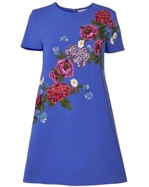 Carolina Herrera Floral-Embroidered Mini Dress - Blue