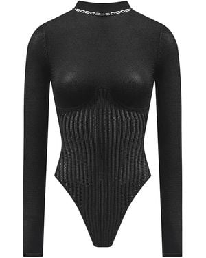 Manière De Voir Contour Knit Bodysuit With Chain - Black