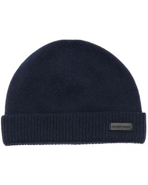 Emporio Armani Logo-Patch Ribbed-Knit Beanie - Blue