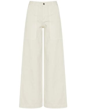 Moncler Leather Logo Cotton Trousers - White