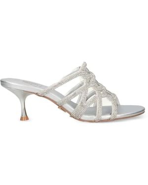 Albano Vanity Crystal-Embellished Caged Sandals - White