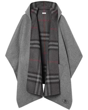 Burberry Reversible Check Cashmere Hooded Cape - Grey