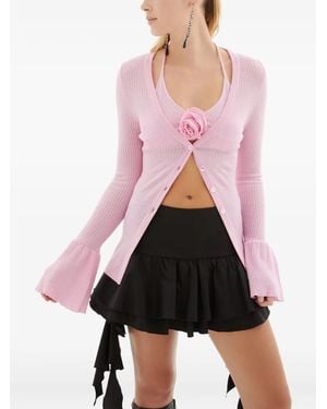 Blumarine Gerippter Cardigan mit Rosendetail - Pink