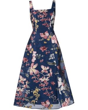 Marchesa Vestido Acampanado Con Estampado Floral - Azul