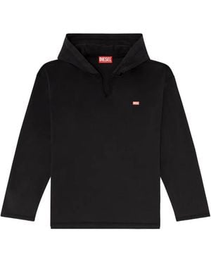 DIESEL Long-Sleeve T-Shirt With Flannel Hood - Black