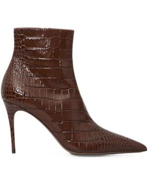 Paris Texas Vera 85 Crocodile-Print Ankle Boots - Brown