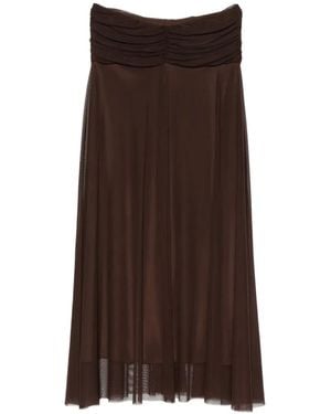 Twinset Ruched-Waist Mesh Skirt - Brown