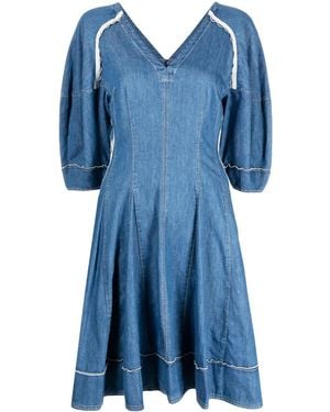 3.1 Phillip Lim Contrast-Stitching V-Neck Dress - Blue