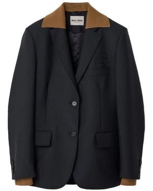 Miu Miu Contrast-Collar Single-Breasted Blazer - Black