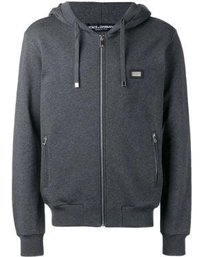 Dolce & Gabbana Zip-Up Cotton Hoodie - Grey