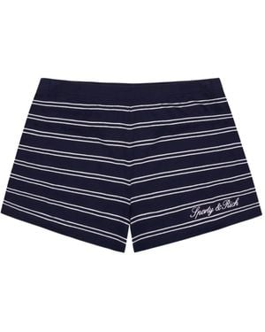 Sporty & Rich Striped Logo-Embroidered Shorts - Blue