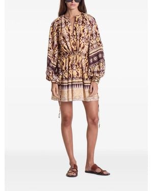 Maria Cher Delancey Vito Graphic-Print Balloon-Sleeve Mini Dress - White