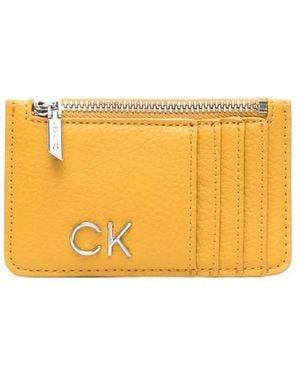 Calvin Klein Leather Logo-Lettering Cardholder - Orange