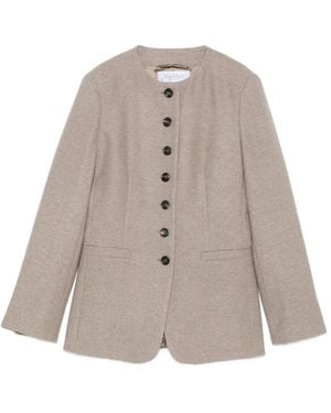 Max Mara Kraagloos Button-Up Jack - Naturel