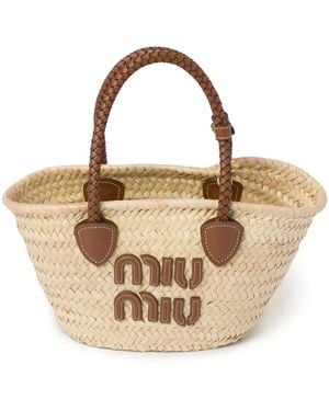 Miu Miu Woven Straw Tote Bag - Metallic