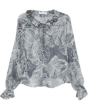 Raquel Diniz Kate Print-Detail Ruffled Blouse - Gray
