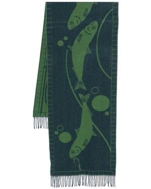 Henrik Vibskov Fish-Print Fringed Scarf - Green