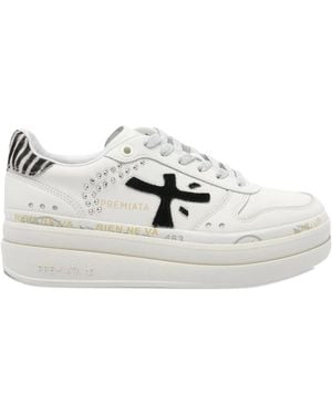 Premiata Zebra-Motif Platform Trainers - White