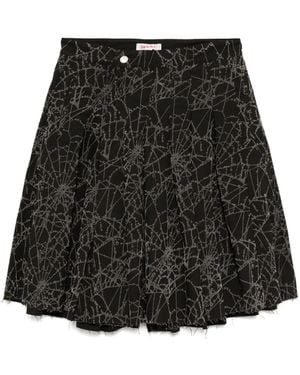 MASU Flocky-Web Pleated Shorts - Black
