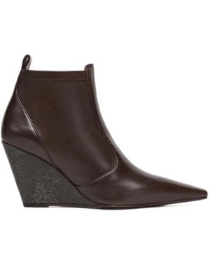 Brunello Cucinelli Monili-Embellished Wedge Ankle Boots - Brown