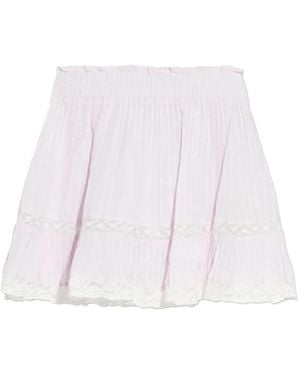 LoveShackFancy Gloriana Pleated Lace-Detail Mini Skirt - White