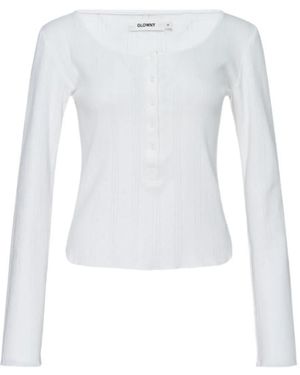 GLOWNY Button-Up Polo Top - White