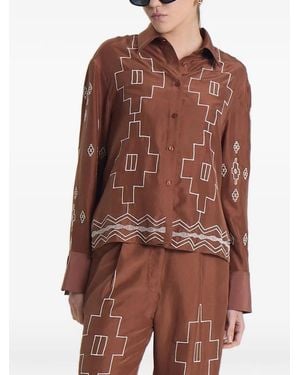 Maria Cher Geometric-Embroidered Shirt - Brown