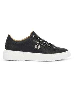 Philipp Plein Leather Lo-Top Trainers Hexagon - Black