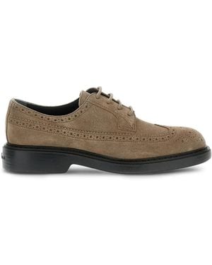 Hogan Suede Perforated-Details Oxford Shoes - Brown