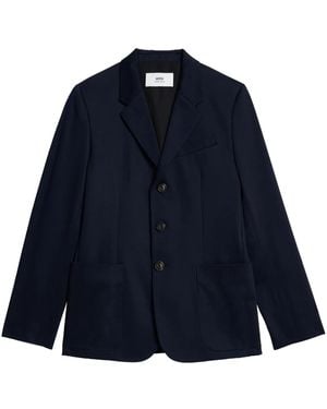 Ami Paris Single-Breasted Cotton Blazer - Blue
