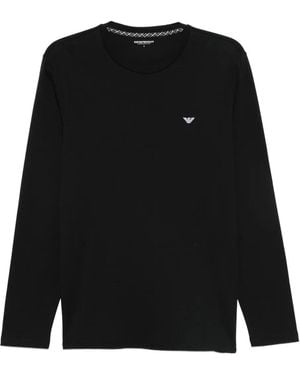 Emporio Armani Eagle-Logo Cotton Pajama Top - Black