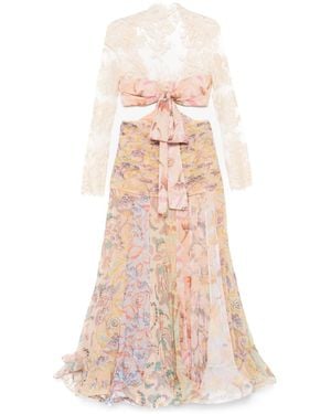 Zimmermann Floral Lace Flounce Maxi Dress - Pink