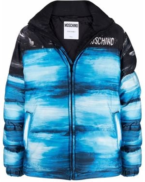 Moschino Faded-Effect Logo Coat - Blue
