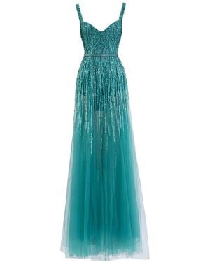 Saiid Kobeisy Crystal-Embellished Degradée Maxi Dress - Blue