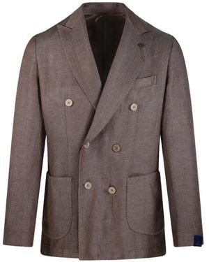 Santaniello Blazer Met Dubbele Rij Knopen En Puntige Revers - Bruin