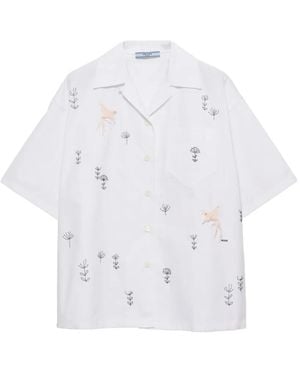 Prada Embroidered Poplin Shirt - White