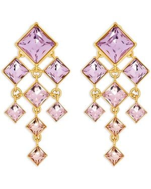 Oscar de la Renta Vierkant Gesneden Strass Clip-On Oorbellen - Roze