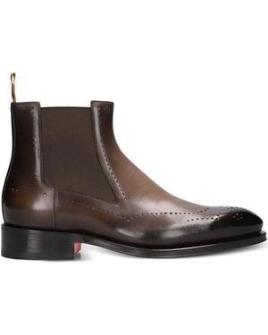 Santoni Brogue-Detailed Chelsea Boots - Brown