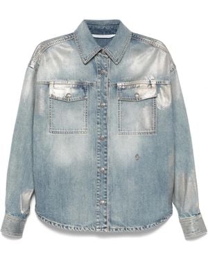 Palm Angels Coated Denim Shirt - Blue
