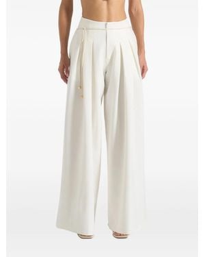 Manière De Voir Flora Box-Pleat Wide-Leg Belted Pants - White