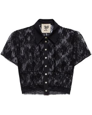 Aniye By Era Floral-Lace Cropped Shirt - Black