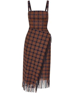 Oscar de la Renta Check Fringe Guipure Skirt - Purple