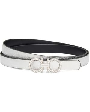 Ferragamo Gancini Strass-Embellished Belt - White