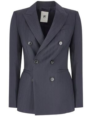 PT Torino Pinstripe Double-Breasted Blazer - Blue