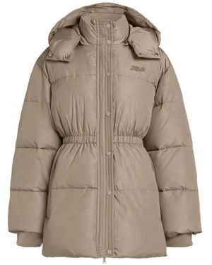 KARL LAGERFELD Cinched Midi Puffer Jacket - Natural